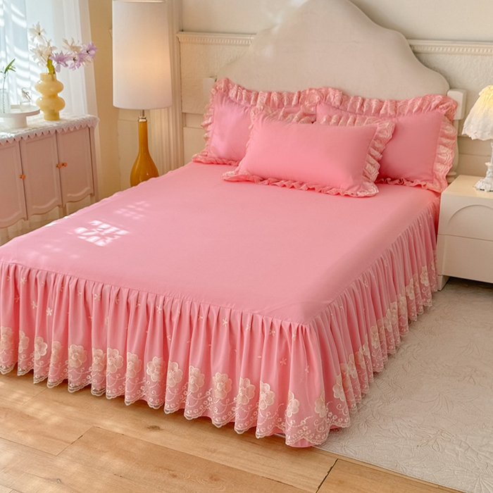 91家纺网 家纺一手货源 找家纺 （总）后庭寝室 2025新款亲肤花边蕾丝床裙四件套-繁花似锦系列