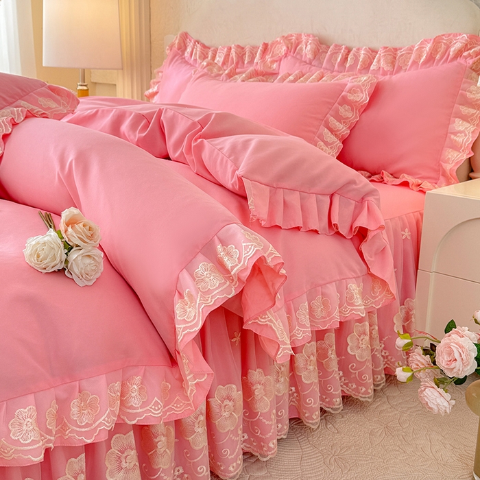 91家纺网 家纺一手货源 找家纺 （总）后庭寝室 2025新款亲肤花边蕾丝床裙四件套-繁花似锦系列