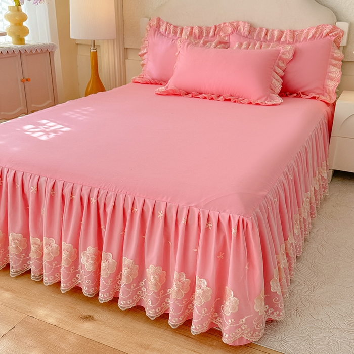 91家纺网 家纺一手货源 找家纺 （总）后庭寝室 2025新款亲肤花边蕾丝床裙四件套-繁花似锦系列