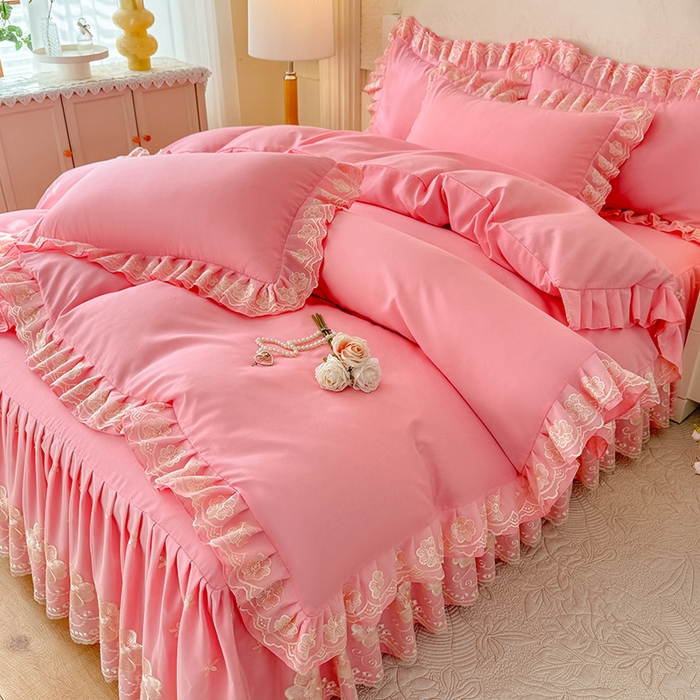 91家纺网 家纺一手货源 找家纺 （总）后庭寝室 2025新款亲肤花边蕾丝床裙四件套-繁花似锦系列