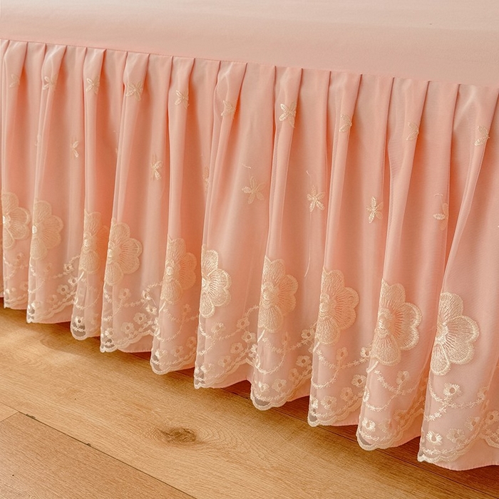 91家纺网 家纺一手货源 找家纺 后庭寝室 2025新款亲肤花边蕾丝床裙四件套-繁花似锦系列 繁花似锦-玉色