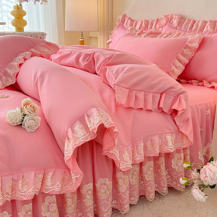 91家纺网 家纺一手货源 找家纺 （总）后庭寝室 2025新款亲肤花边蕾丝床裙四件套-繁花似锦系列