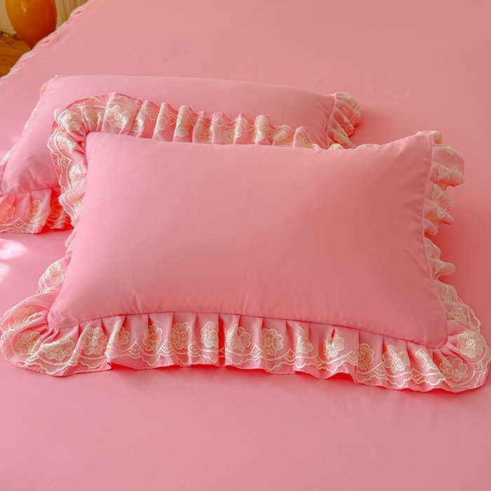 91家纺网 家纺一手货源 找家纺 后庭寝室 2025新款亲肤花边蕾丝床裙四件套-繁花似锦系列 繁花似锦-粉玉