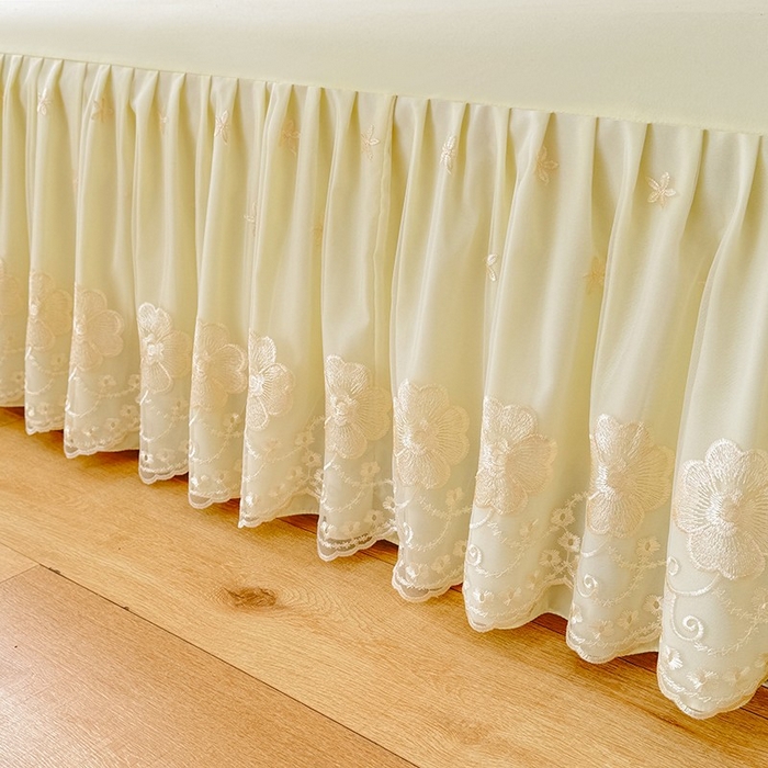 91家纺网 家纺一手货源 找家纺 后庭寝室 2025新款亲肤花边蕾丝床裙四件套-繁花似锦系列 繁花似锦-米黄