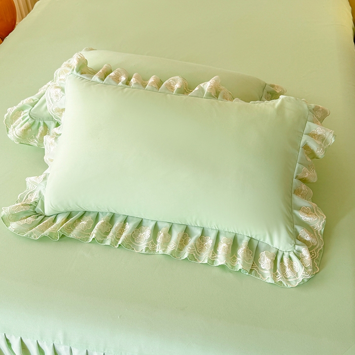 91家纺网 家纺一手货源 找家纺 后庭寝室 2025新款亲肤花边蕾丝床裙四件套-繁花似锦系列 繁花似锦-嫩绿