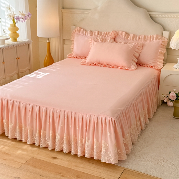 91家纺网 家纺一手货源 找家纺 后庭寝室 2025新款亲肤花边蕾丝床裙四件套-繁花似锦系列 繁花似锦-玉色