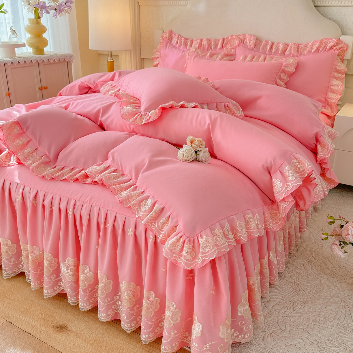 （总）后庭寝室 2025新款亲肤花边蕾丝床裙四件套-繁花似锦系列