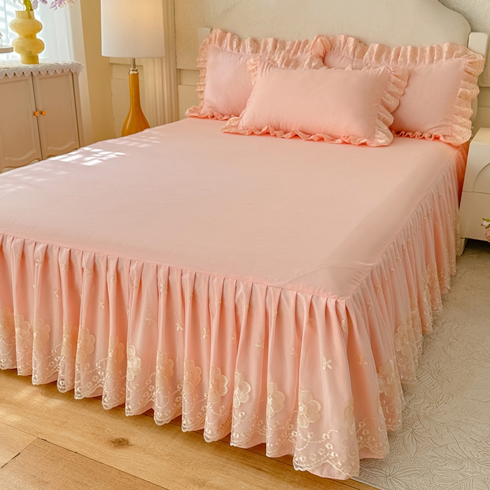 91家纺网 家纺一手货源 找家纺 后庭寝室 2025新款亲肤花边蕾丝床裙四件套-繁花似锦系列 繁花似锦-玉色