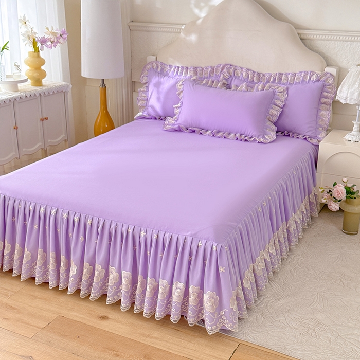 91家纺网 家纺一手货源 找家纺 后庭寝室 2025新款亲肤花边蕾丝床裙四件套-繁花似锦系列 繁花似锦-浅紫