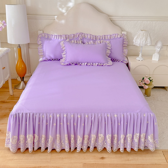 91家纺网 家纺一手货源 找家纺 后庭寝室 2025新款亲肤花边蕾丝床裙四件套-繁花似锦系列 繁花似锦-浅紫