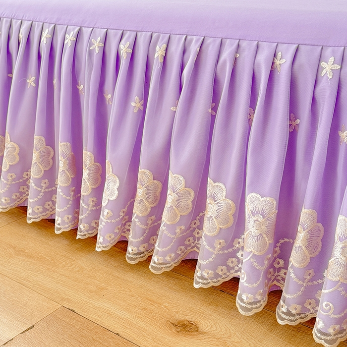 91家纺网 家纺一手货源 找家纺 后庭寝室 2025新款亲肤花边蕾丝床裙四件套-繁花似锦系列 繁花似锦-浅紫