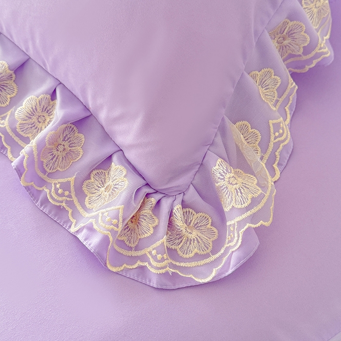 91家纺网 家纺一手货源 找家纺 后庭寝室 2025新款亲肤花边蕾丝床裙四件套-繁花似锦系列 繁花似锦-浅紫