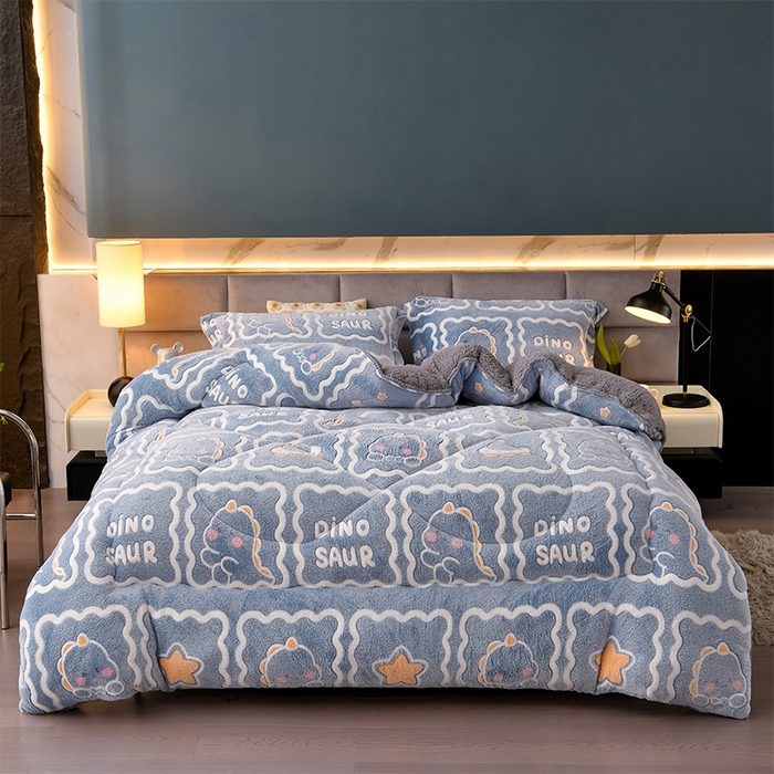 91家纺网 家纺一手货源 找家纺 南北家居 2025新款AB版雪花绒羊羔绒冬被被子被芯 恐龙战队