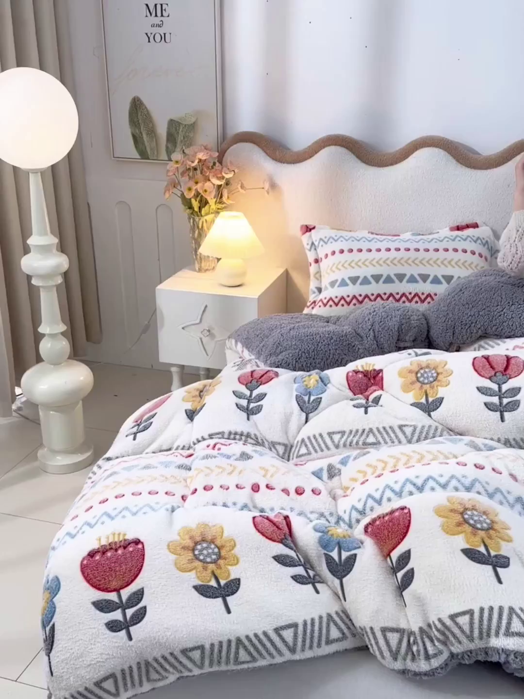 91家纺网 家纺一手货源 找家纺 南北家居 2025新款AB版雪花绒羊羔绒冬被被子被芯 波西米亚