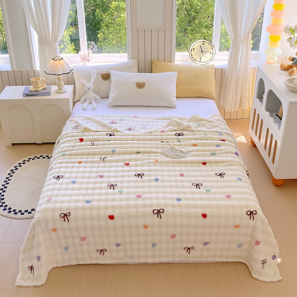 爱彼家纺 2025秋冬新款高克重简约印花泡泡绒毯多功能毯毛毯毯子 温馨