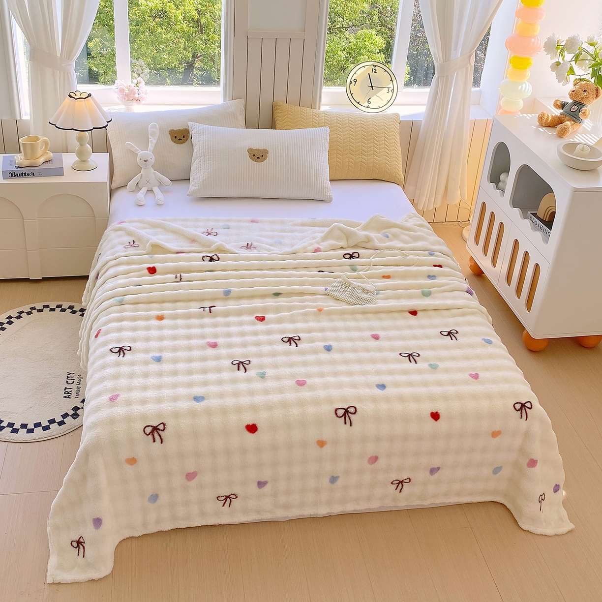 91家纺网 家纺一手货源 找家纺 爱彼家纺 2025秋冬新款高克重简约印花泡泡绒毯多功能毯毛毯毯子 温馨