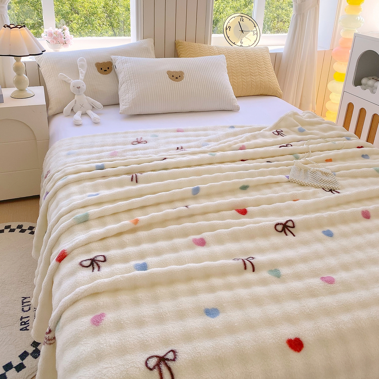 91家纺网 家纺一手货源 找家纺 爱彼家纺 2025秋冬新款高克重简约印花泡泡绒毯多功能毯毛毯毯子 温馨