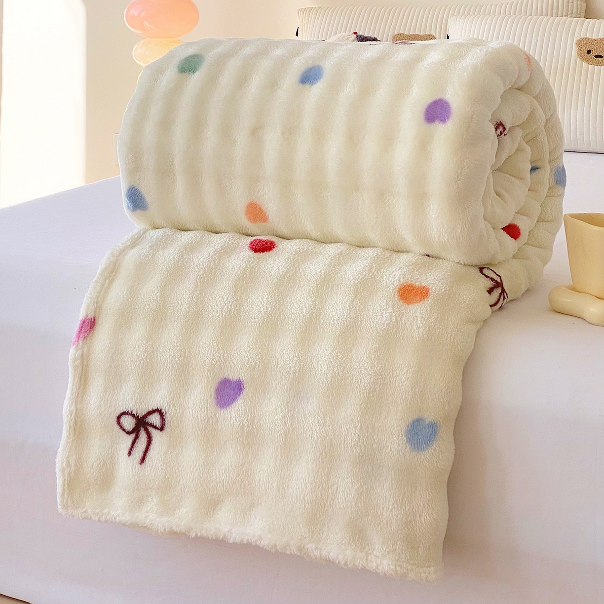 91家纺网 家纺一手货源 找家纺 爱彼家纺 2025秋冬新款高克重简约印花泡泡绒毯多功能毯毛毯毯子 温馨