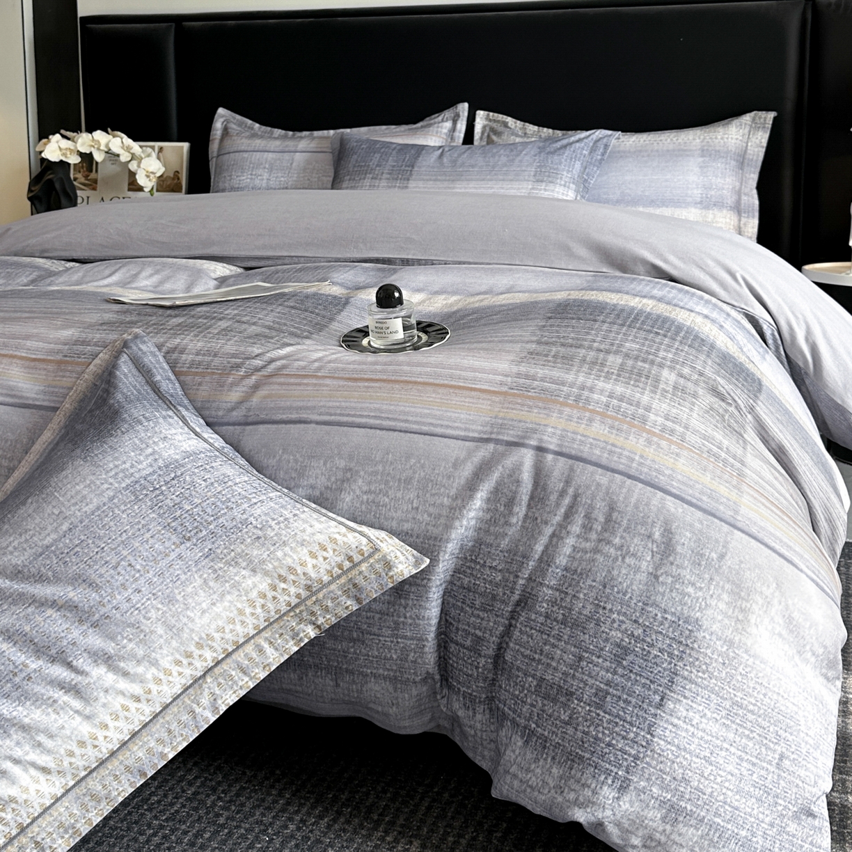 91家纺网 家纺一手货源 找家纺 海洋家纺 2025新款100%全棉磨毛数码印花四件套加厚全棉四件套-提供买家秀 拾光 蓝