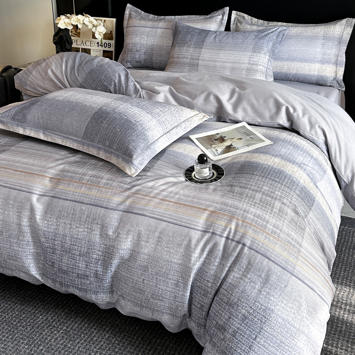 91家纺网 家纺一手货源 找家纺 海洋家纺 2025新款100%全棉磨毛数码印花四件套加厚全棉四件套-提供买家秀 拾光 蓝