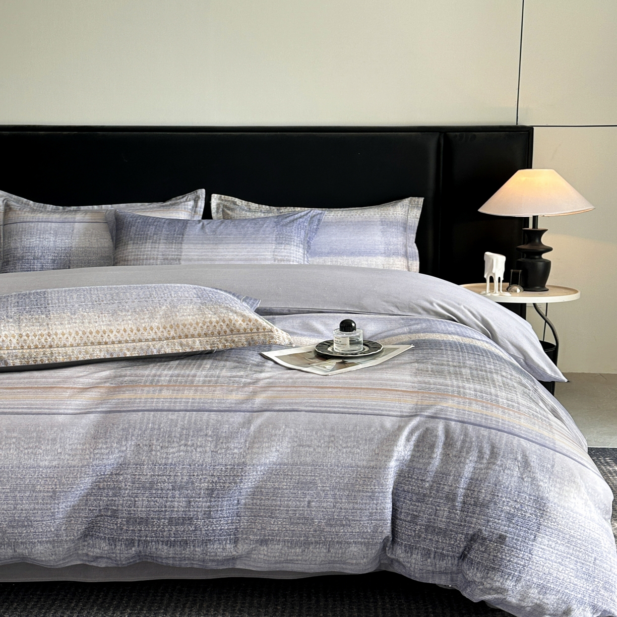 91家纺网 家纺一手货源 找家纺 海洋家纺 2025新款100%全棉磨毛数码印花四件套加厚全棉四件套-提供买家秀 拾光 蓝