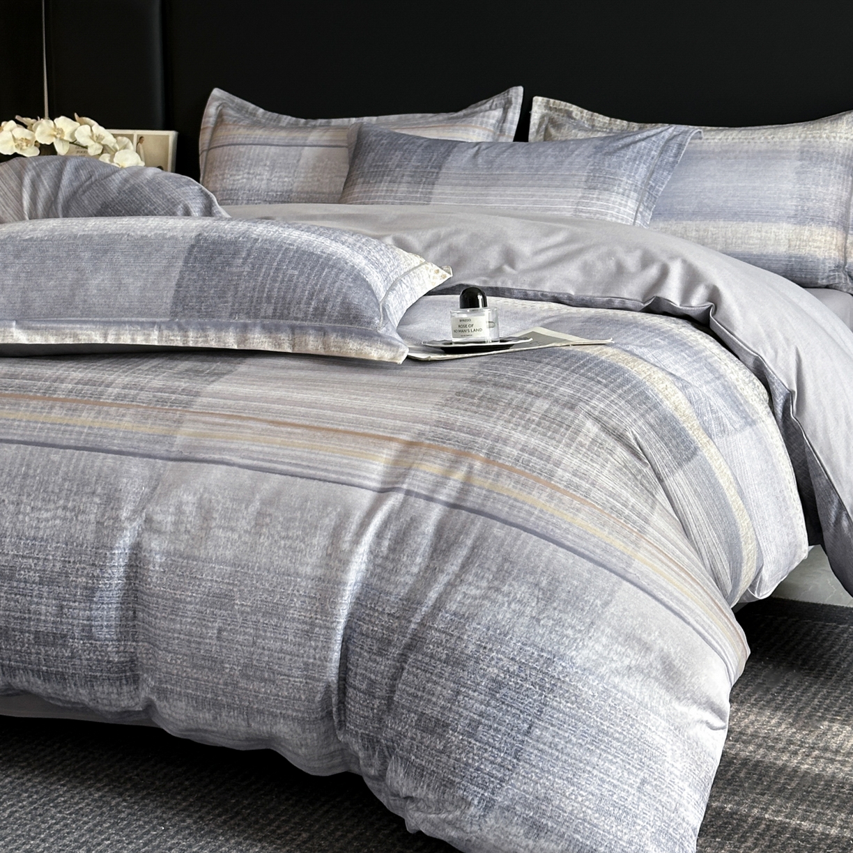 91家纺网 家纺一手货源 找家纺 海洋家纺 2025新款100%全棉磨毛数码印花四件套加厚全棉四件套-提供买家秀 拾光 蓝