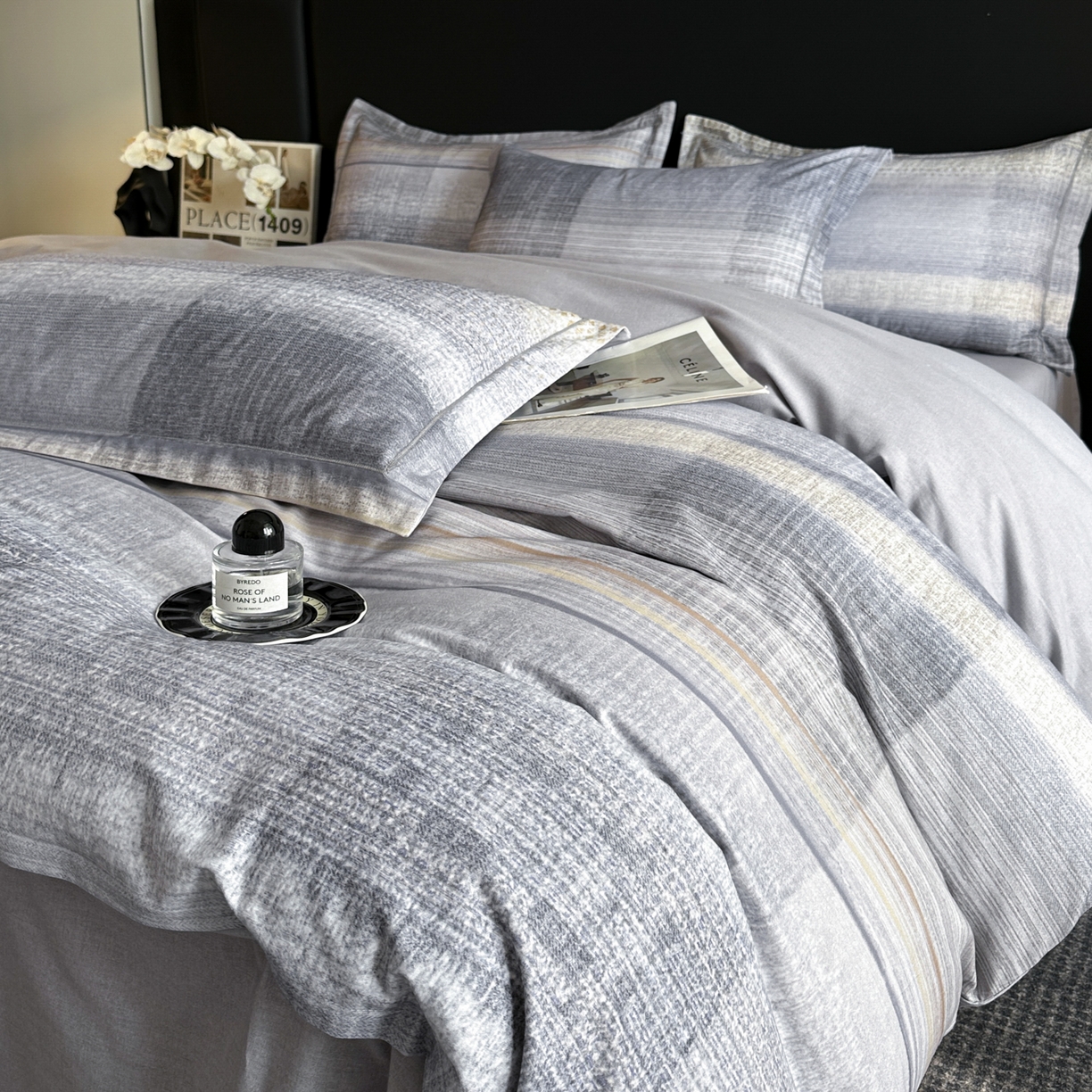 海洋家纺 2025新款100%全棉磨毛数码印花四件套加厚全棉四件套-提供买家秀 拾光 蓝