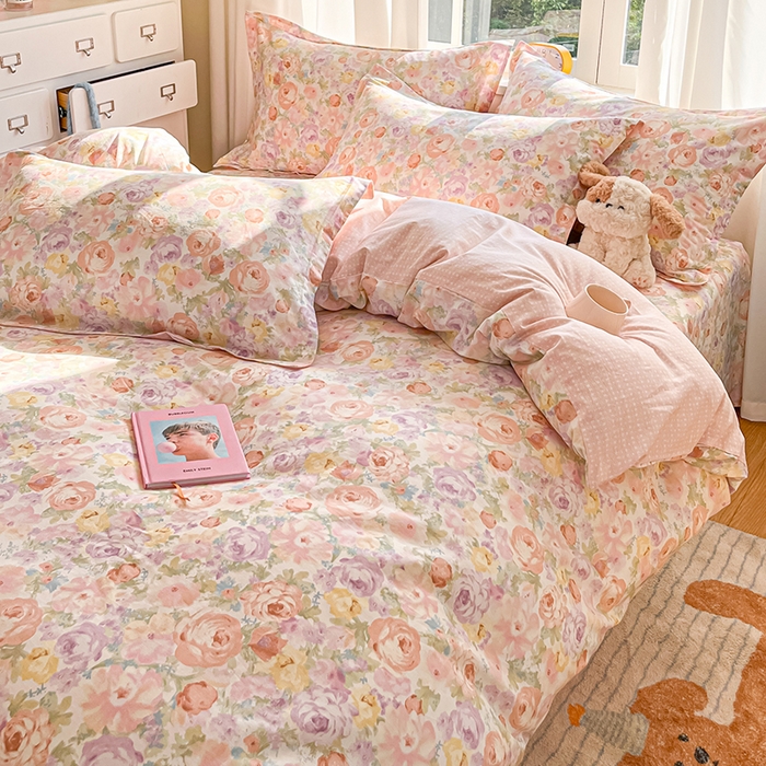 91家纺网 家纺一手货源 找家纺 花梦欣 2025新款全棉印花单品系列-四件套悦下花影