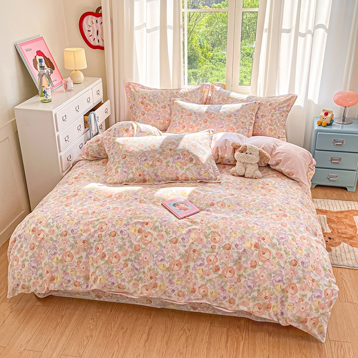 91家纺网 家纺一手货源 找家纺 花梦欣 2025新款全棉印花单品系列-四件套悦下花影