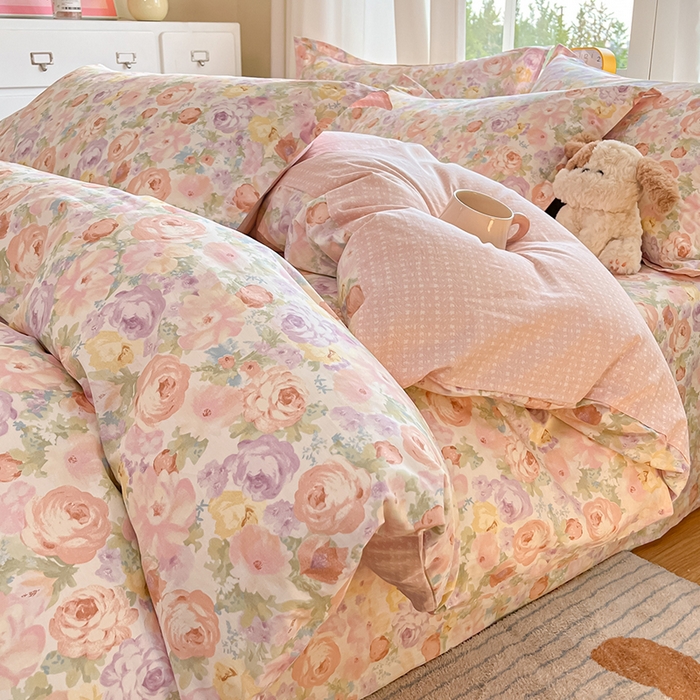 91家纺网 家纺一手货源 找家纺 花梦欣 2025新款全棉印花单品系列-四件套悦下花影