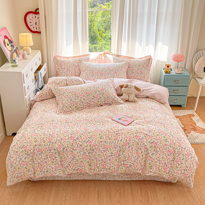 91家纺网 家纺一手货源 找家纺 花梦欣 2025新款全棉印花单品系列-四件套花园芬芳,花园芬芳