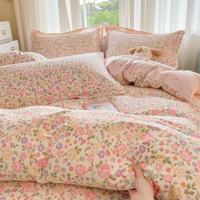 91家纺网 家纺一手货源 找家纺 花梦欣 2025新款全棉印花单品系列-四件套花园芬芳