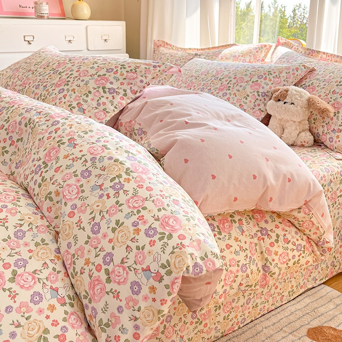 91家纺网 家纺一手货源 找家纺 花梦欣 2025新款全棉印花单品系列-四件套花园芬芳