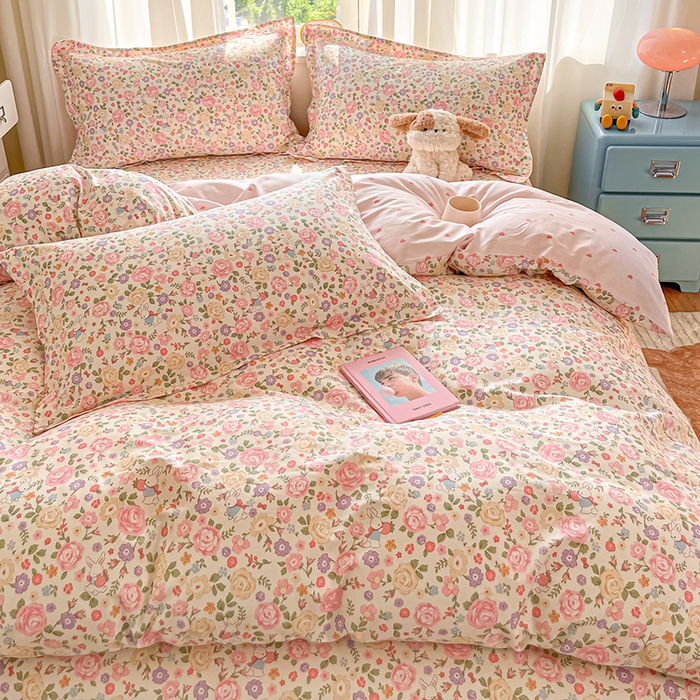 91家纺网 家纺一手货源 找家纺 花梦欣 2025新款全棉印花单品系列-四件套花园芬芳