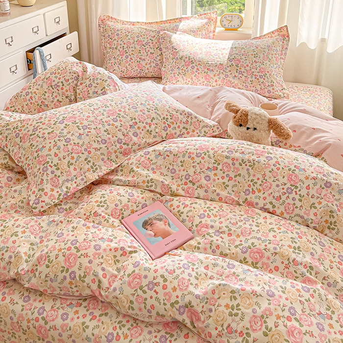 91家纺网 家纺一手货源 找家纺 花梦欣 2025新款全棉印花单品系列-四件套花园芬芳