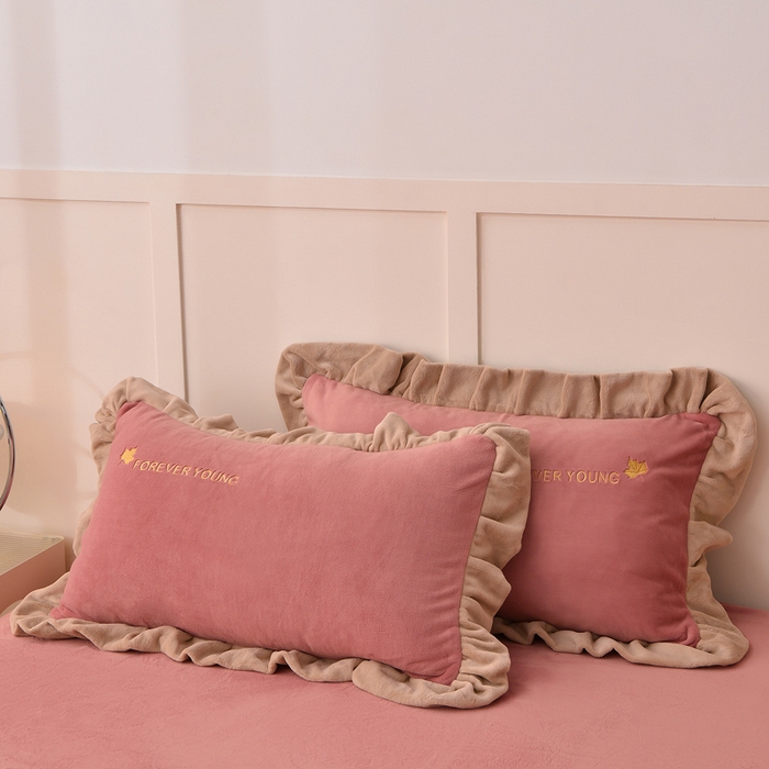 91家纺网 家纺一手货源 找家纺 湘雪家居  2025新款高克重纯色刺绣牛奶绒床单款系列四件套-提供买家秀 钟爱款-浅豆沙