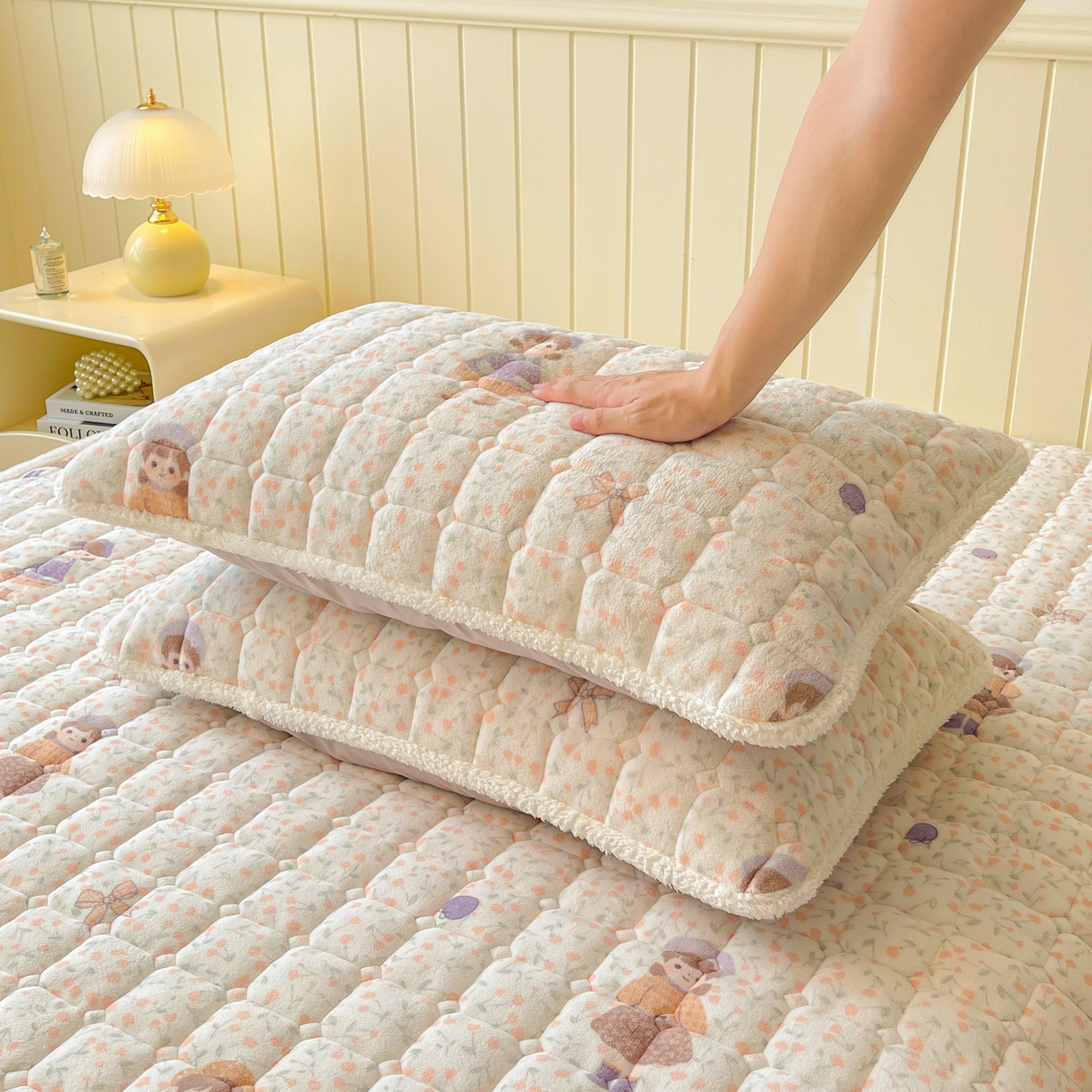 91家纺网 家纺一手货源 找家纺 LIFE.丽芙 2025秋冬新款A类牛奶绒加厚保暖夹棉枕套-包边款 甜美女孩