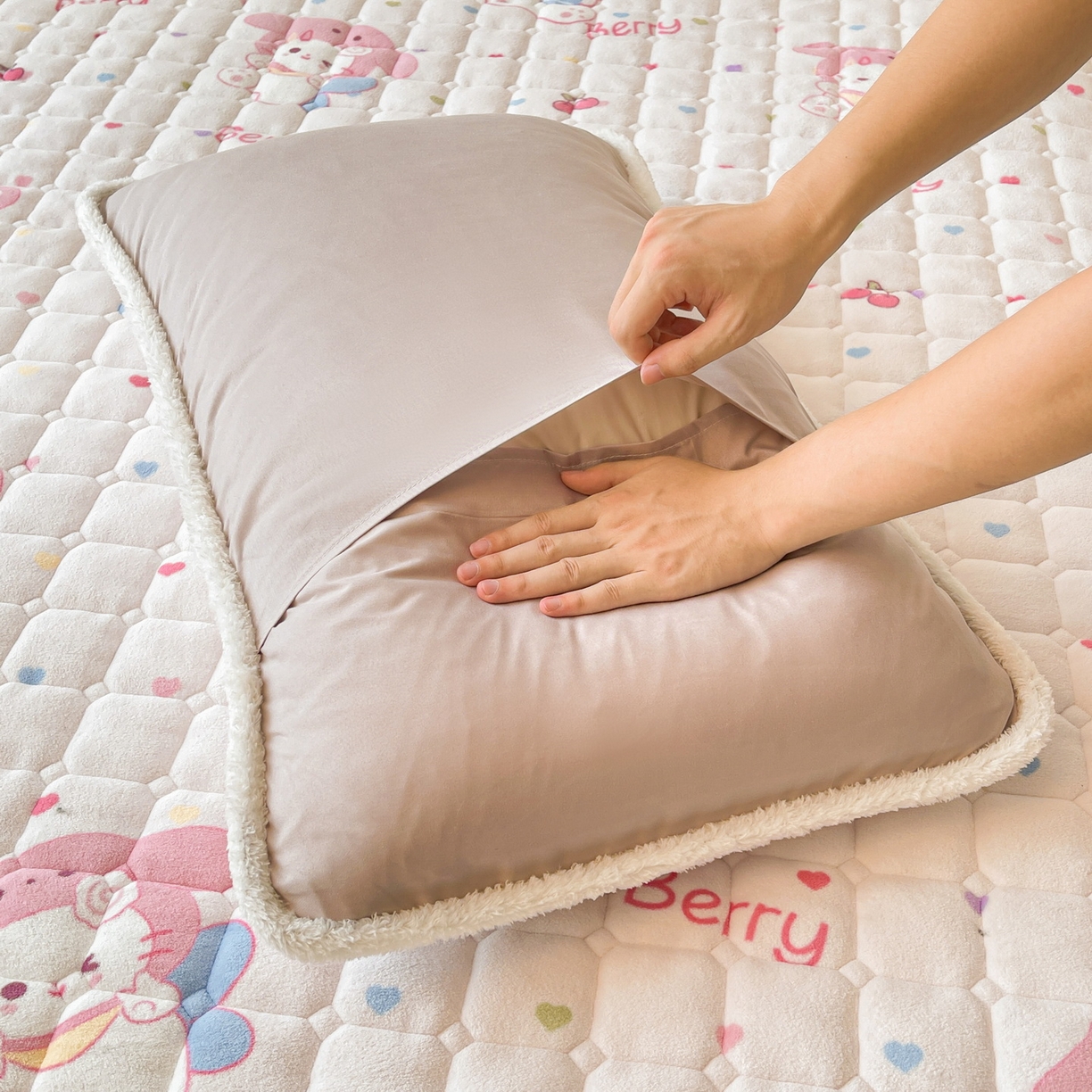 91家纺网 家纺一手货源 找家纺 LIFE.丽芙 2025秋冬新款A类牛奶绒加厚保暖夹棉枕套-包边款 乖乖喵