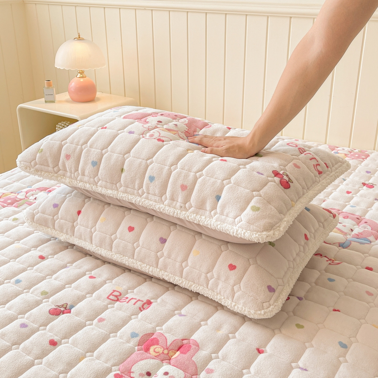 91家纺网 家纺一手货源 找家纺 LIFE.丽芙 2025秋冬新款A类牛奶绒加厚保暖夹棉枕套-包边款 乖乖喵