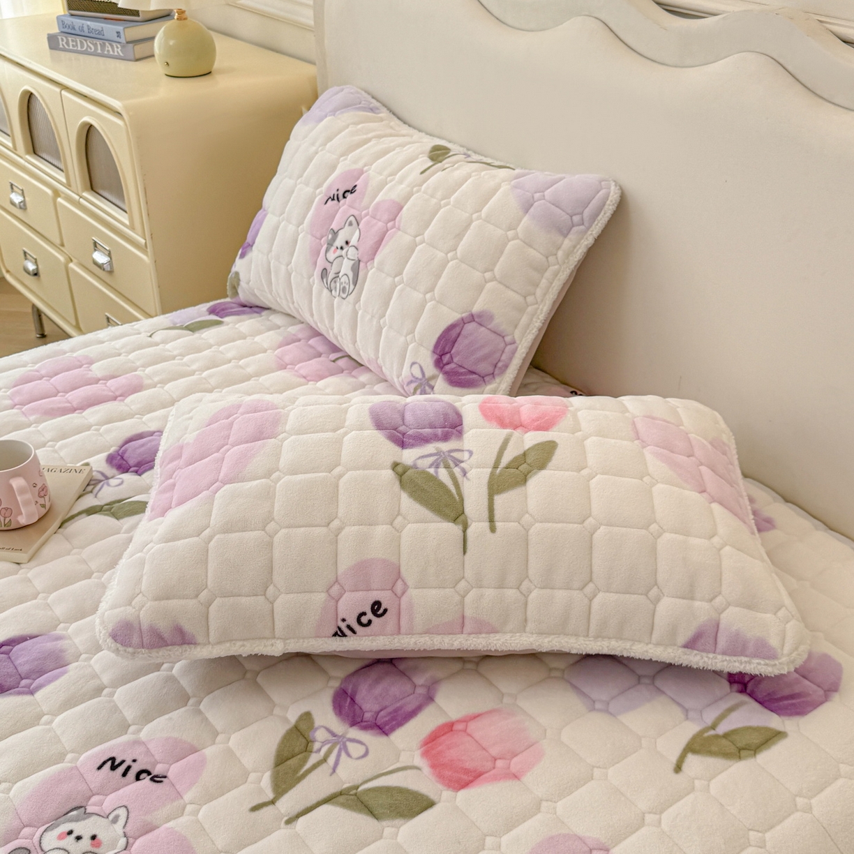 91家纺网 家纺一手货源 找家纺 LIFE.丽芙 2025秋冬新款A类牛奶绒加厚保暖夹棉枕套-包边款 花语