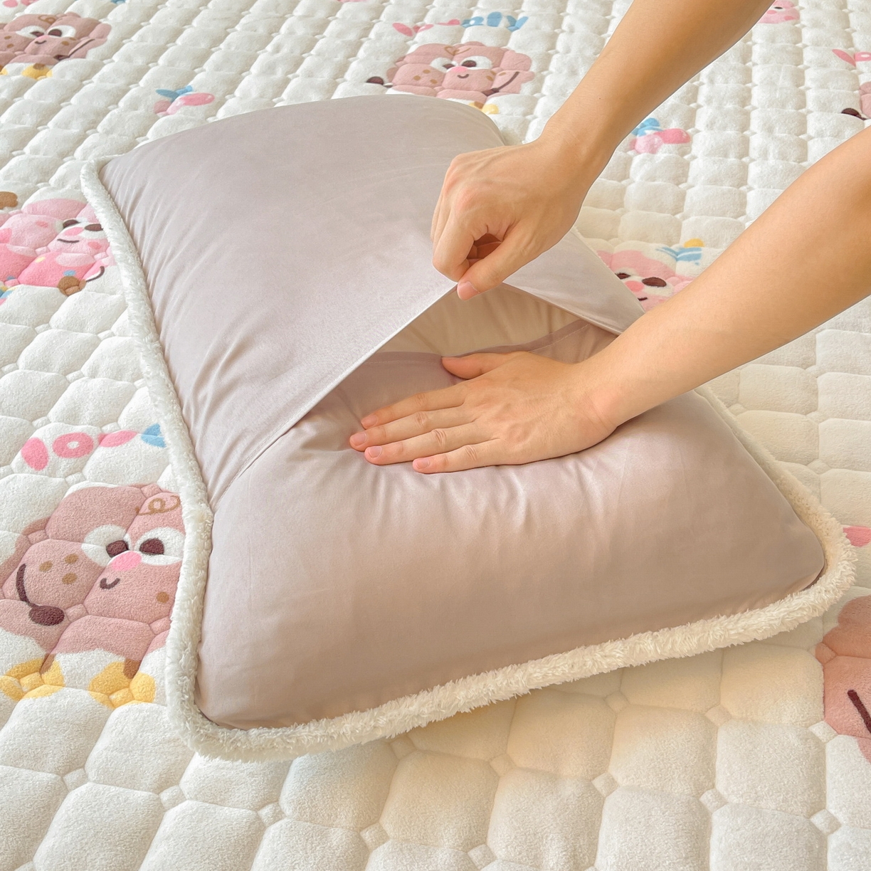 91家纺网 家纺一手货源 找家纺 LIFE.丽芙 2025秋冬新款A类牛奶绒加厚保暖夹棉枕套-包边款 快乐多巴胺