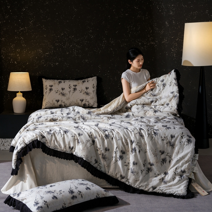 91家纺网 家纺一手货源 找家纺 桂雅居 2025新款自然麻棉麻印花懒人被被子被芯 清风三两