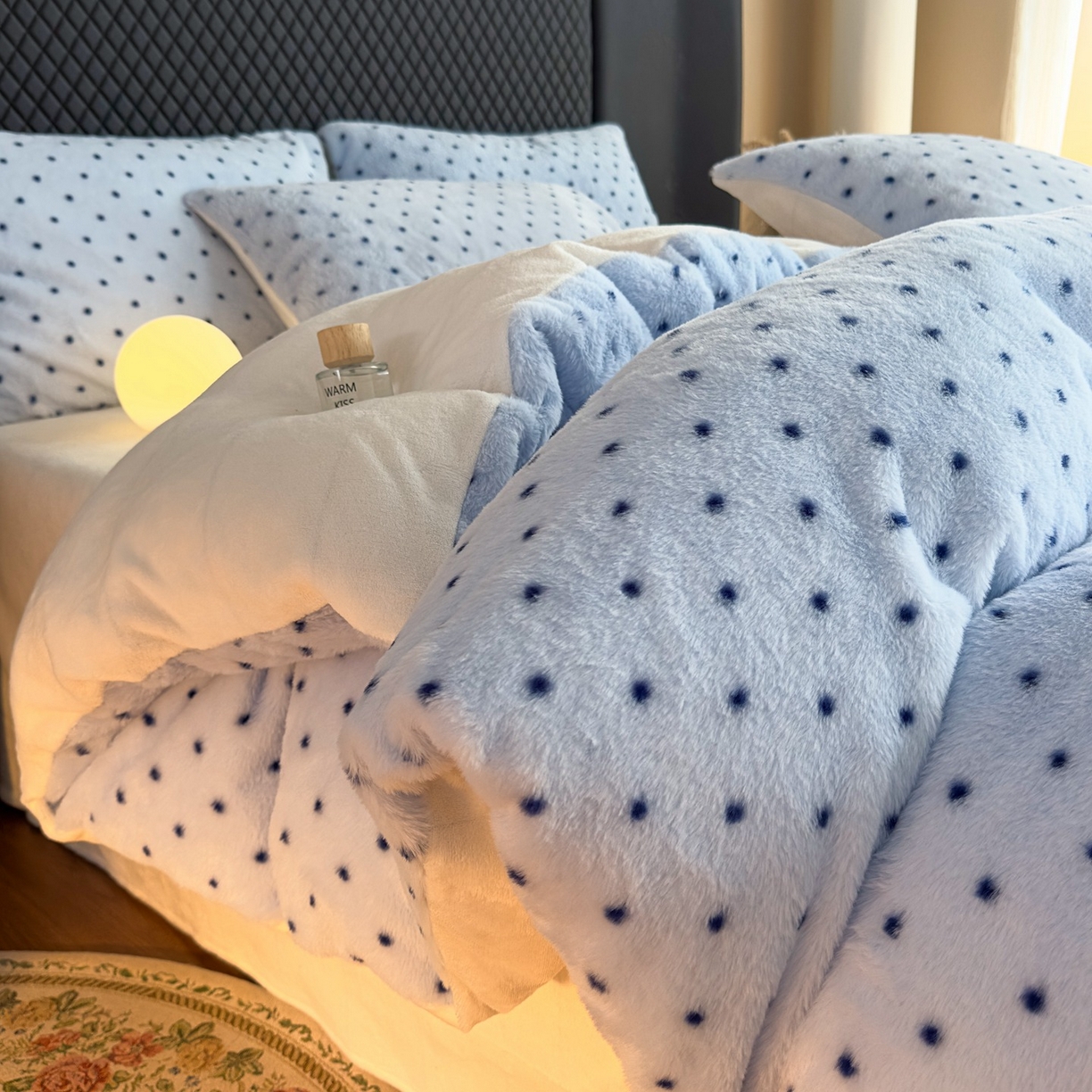 璐维斯 2025 A类舒适兔毛绒印花四件套卡通花卉牛奶绒秋冬保暖床上用品单被套三件套 浪漫波点-蓝