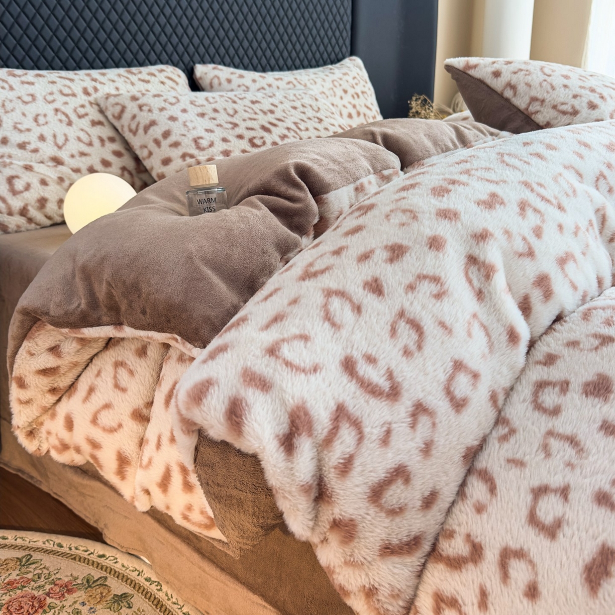 璐维斯 2025 A类舒适兔毛绒印花四件套卡通花卉牛奶绒秋冬保暖床上用品单被套三件套 时尚豹纹