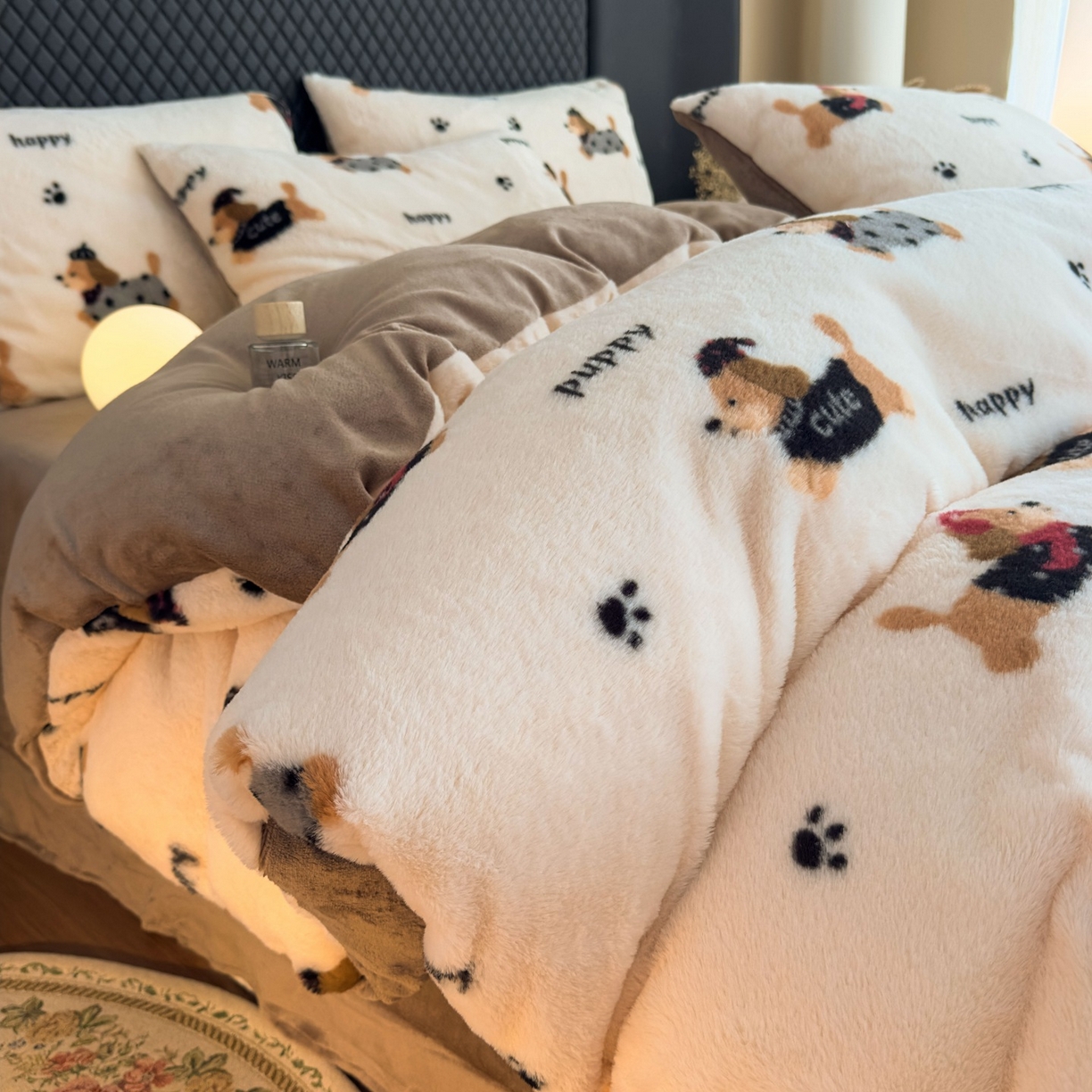 璐维斯 2025 A类舒适兔毛绒印花四件套卡通花卉牛奶绒秋冬保暖床上用品单被套三件套 腊肠狗