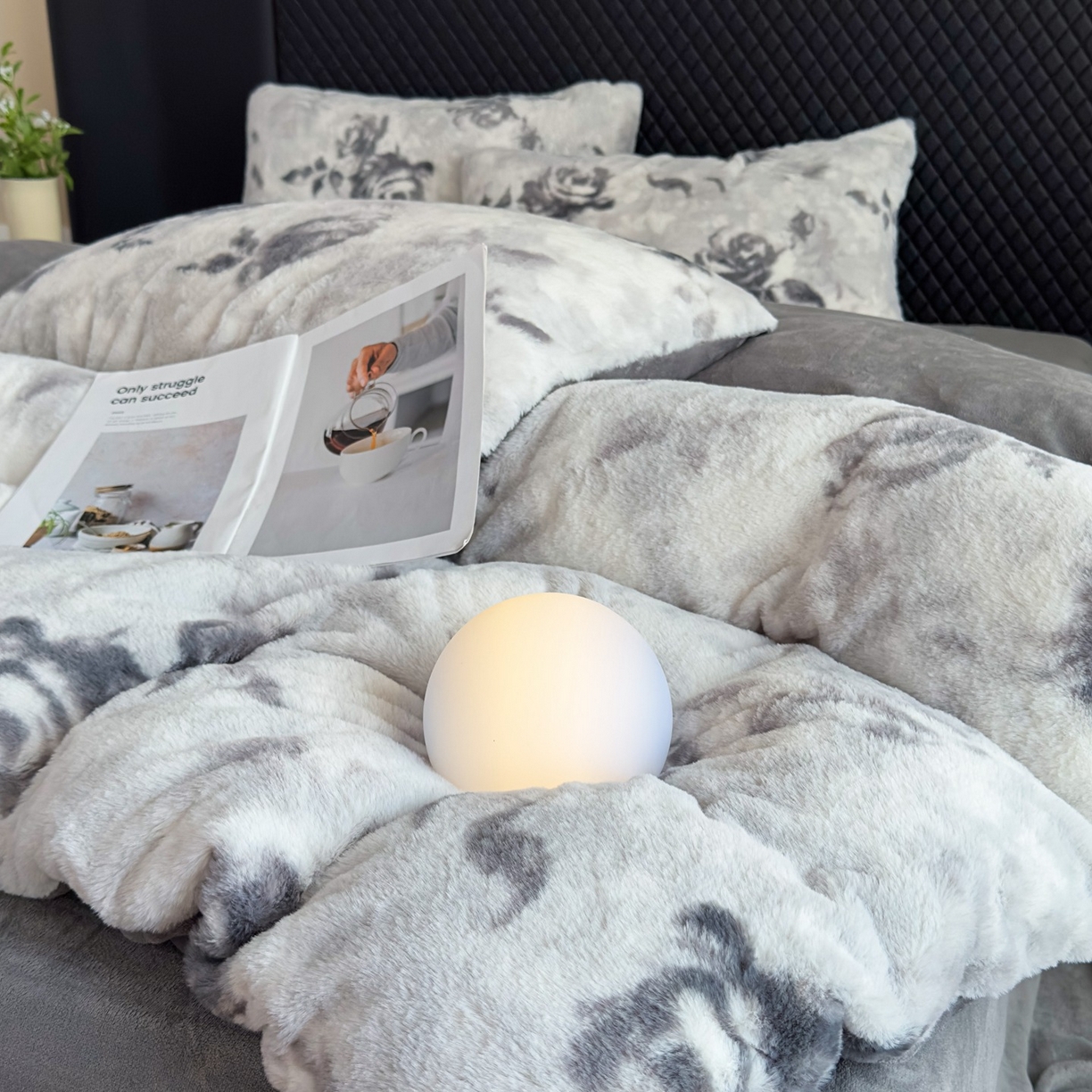 91家纺网 家纺一手货源 找家纺 璐维斯 2025 A类舒适兔毛绒印花四件套卡通花卉牛奶绒秋冬保暖床上用品单被套三件套 繁花-灰