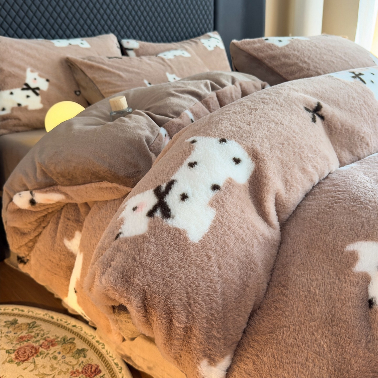 璐维斯 2025 A类舒适兔毛绒印花四件套卡通花卉牛奶绒秋冬保暖床上用品单被套三件套 可爱狗