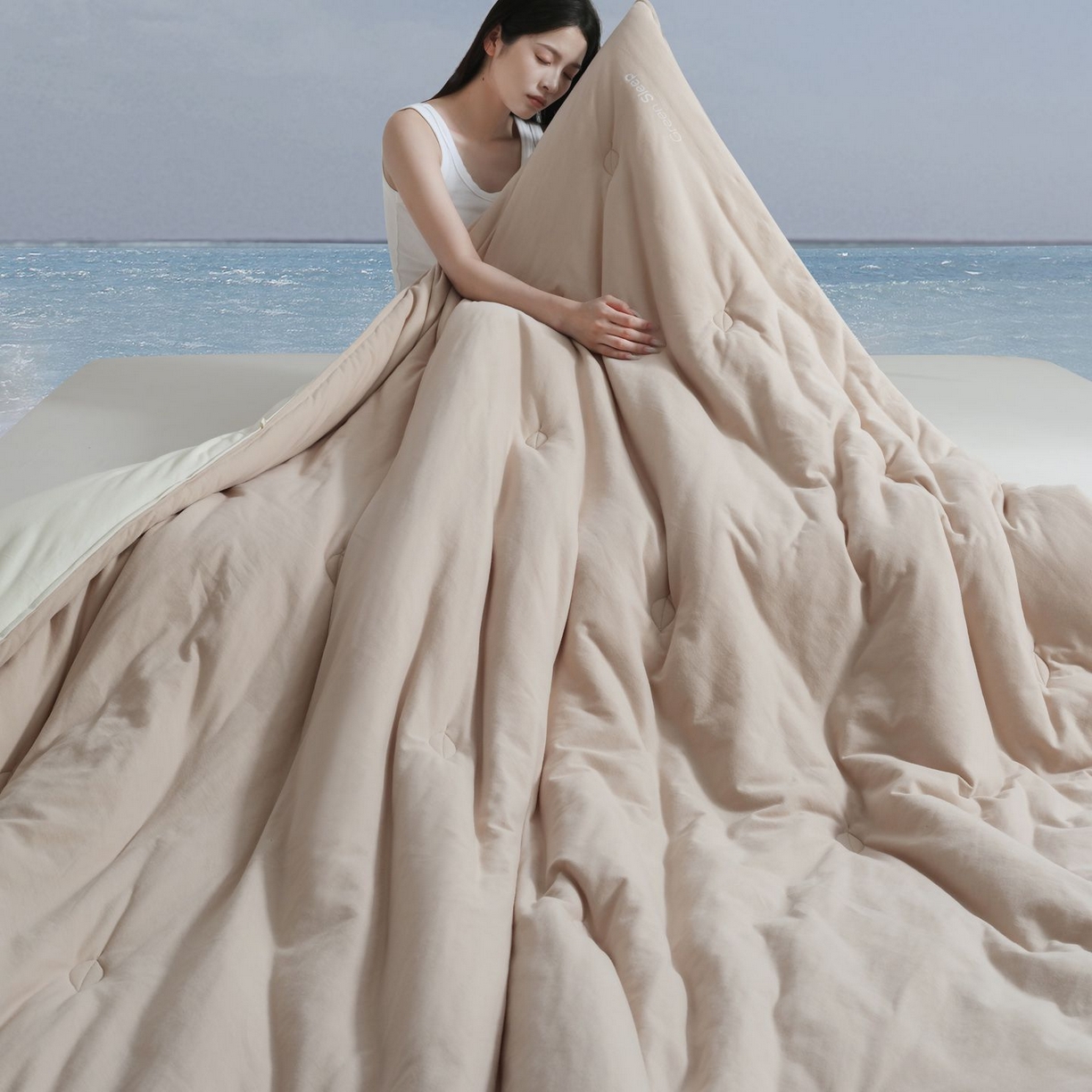 91家纺网 家纺一手货源 找家纺 （总）桂雅居 2025新款可水洗全棉针织棉东方茶净奶糖云朵被被子被芯