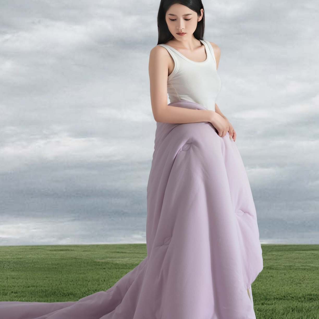 91家纺网 家纺一手货源 找家纺 桂雅居 2025新款可水洗全棉针织棉东方茶净奶糖云朵被被子被芯 奶油紫