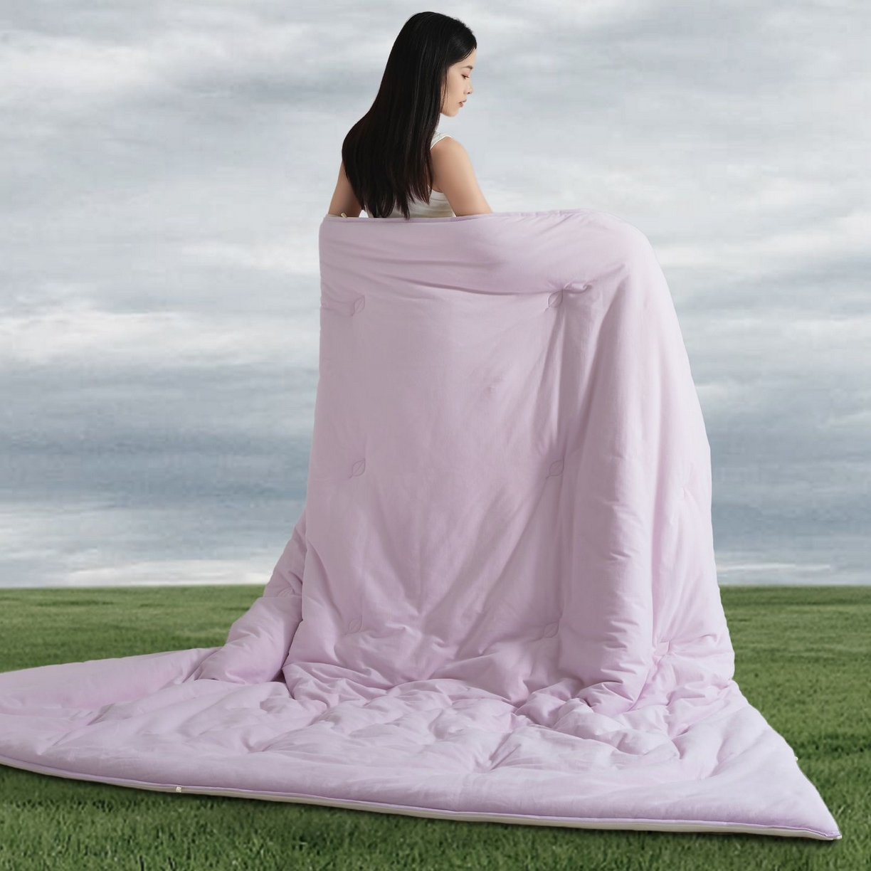 91家纺网 家纺一手货源 找家纺 桂雅居 2025新款可水洗全棉针织棉东方茶净奶糖云朵被被子被芯 奶油紫